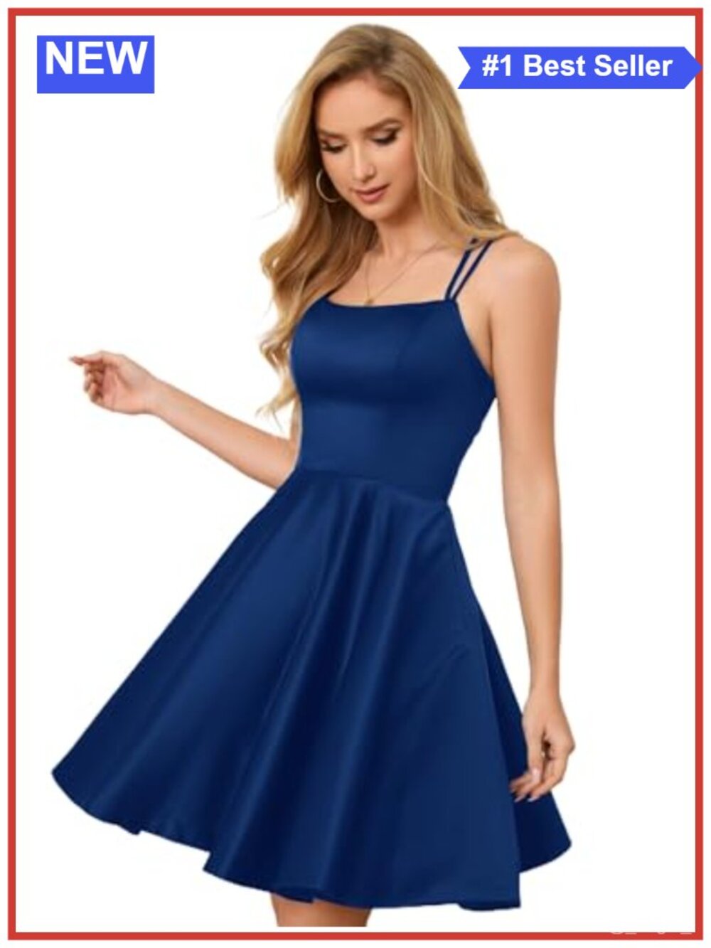 Satin Knee Length Spaghetti Strap Backless Prom Homecoming Dress Pockets